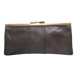 Vintage Phillippe Genuine Lizard Clutch – Structured Evening Bag with Gold